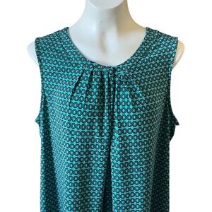 Croft & Barrow Sleeveless Print Top Women's XL Green Navy Pleated Flowy NWOT